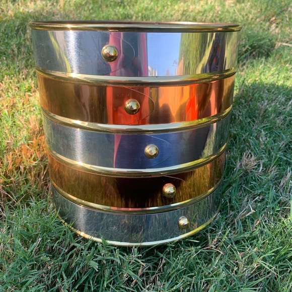 English Brass of Birmingham Silver and Gold Metal Large Container Multipurpose